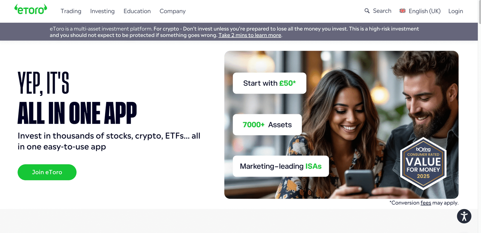 eToro best Coinbase alternative UK.