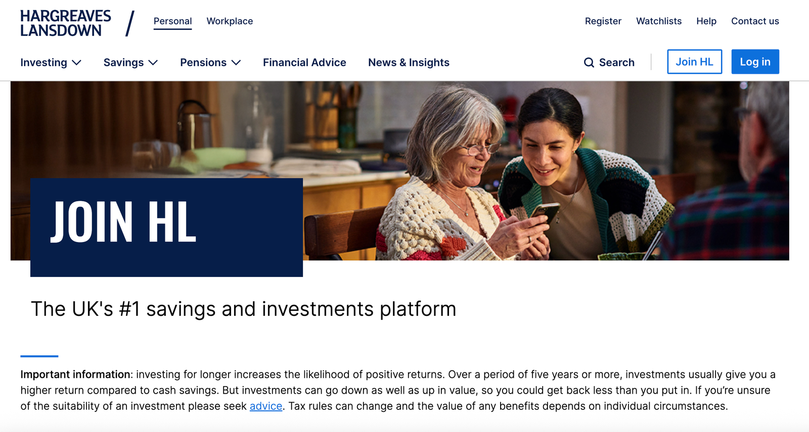 Hargreaves Lansdown investment platform page