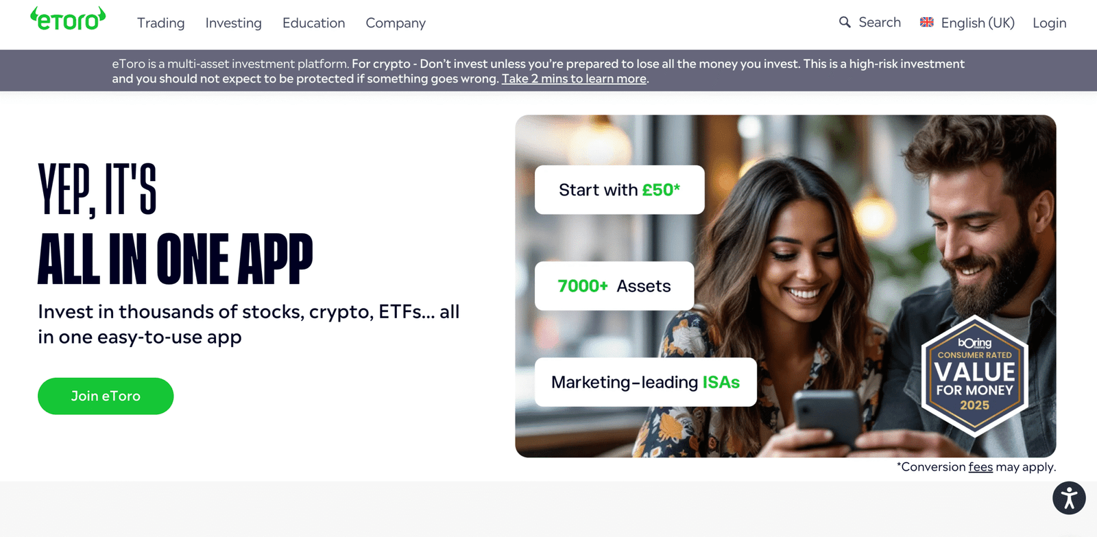 eToro crypto exchange.