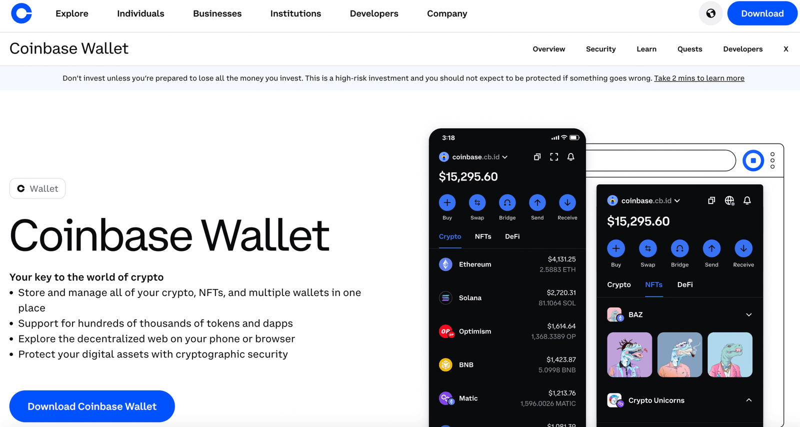 Log in to the Coinbase crypto app.