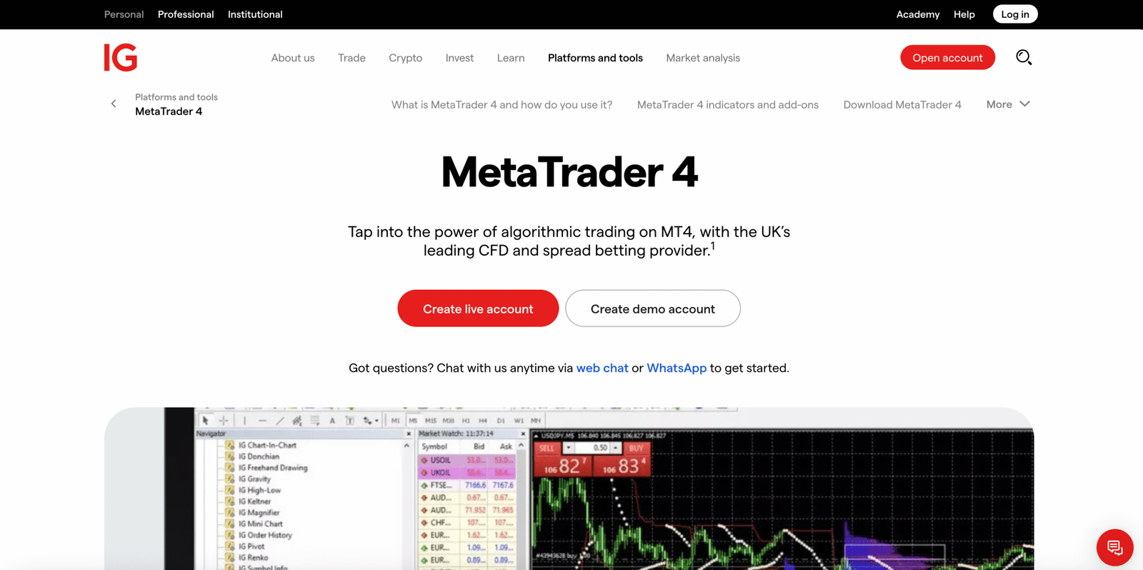 IG MT4 Broker login page uk