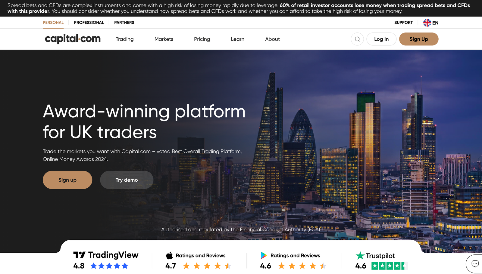 Capital.com landing page
