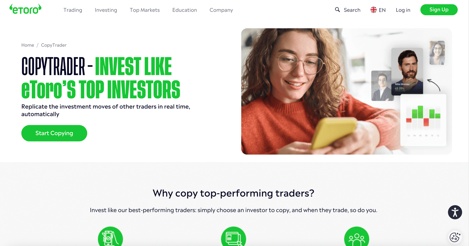 eToro copy trading landing page
