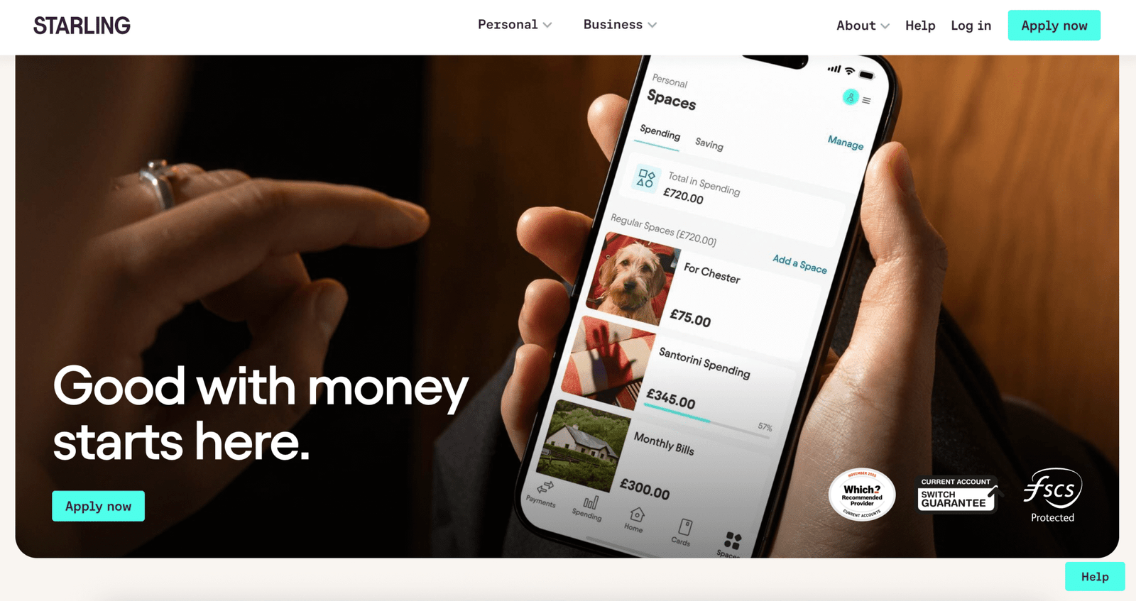 Starling Bank UK landing page