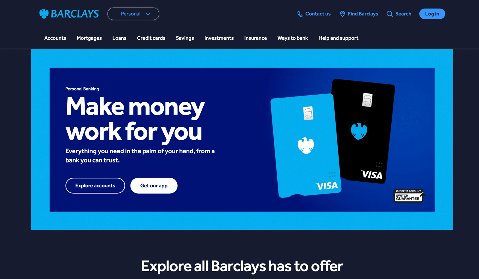 Barclays Landing page