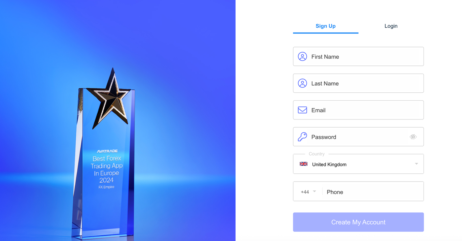 AvaTrade sign up page