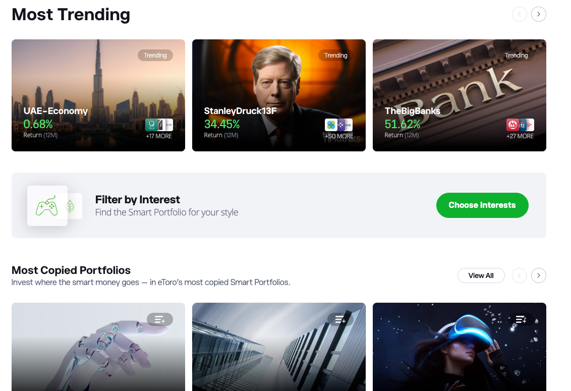 eToro smart portfolio in app view