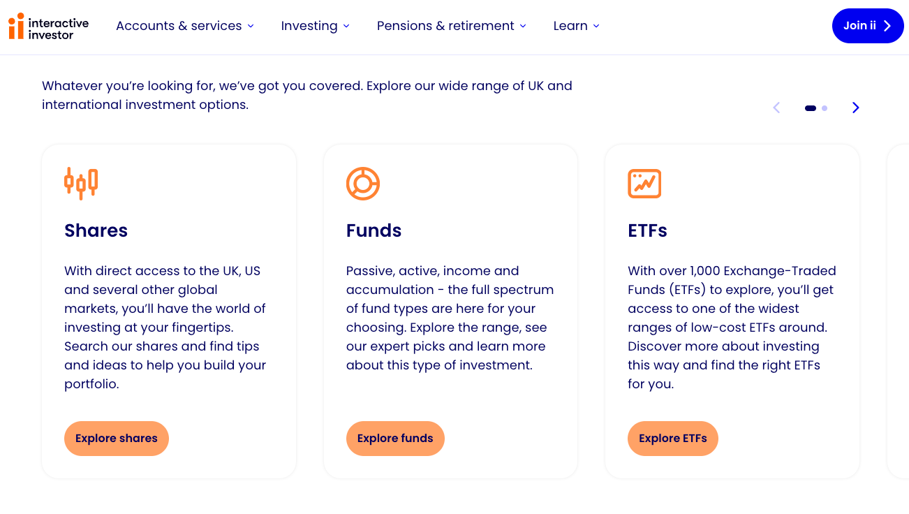 interactive investor investment options page