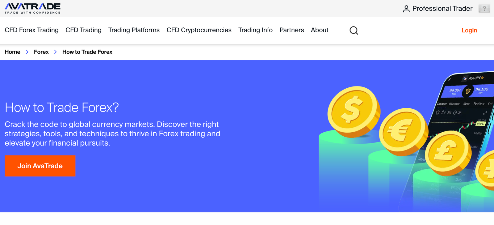 AvaTrade forex trading page