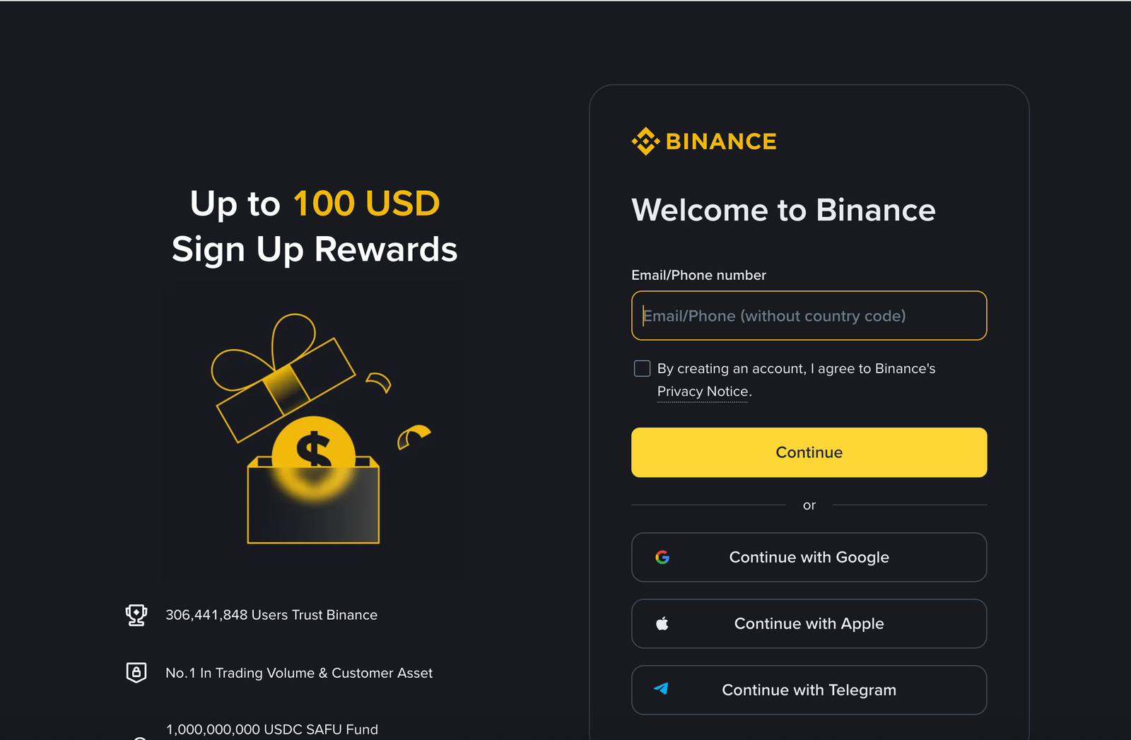 binance sign up page